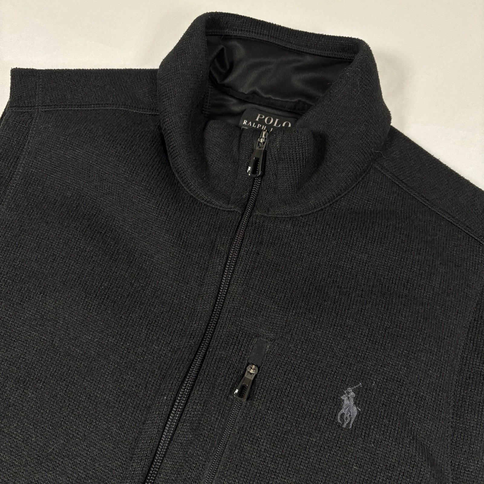 Polo Ralph Lauren Performance Fleece Black Sweater Vest Men’s Medium Full Zip