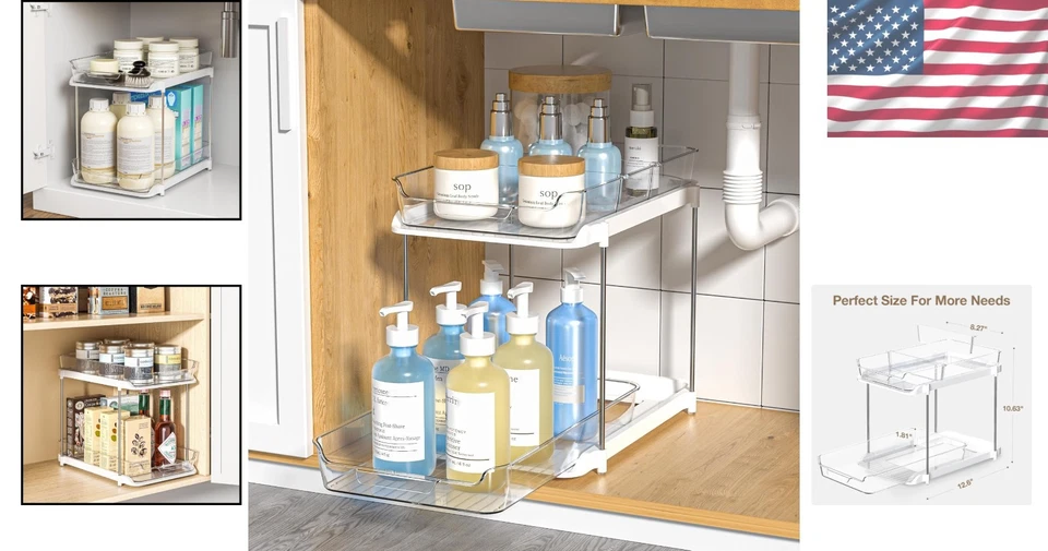 Organizador de almacenamiento de baño apilable compacto con cajones transparentes y base antideslizante Foto 2 de 4