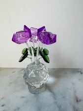 Crystal purple roses flowers Bouquet Figurine Vase Glass Rose Flower ..