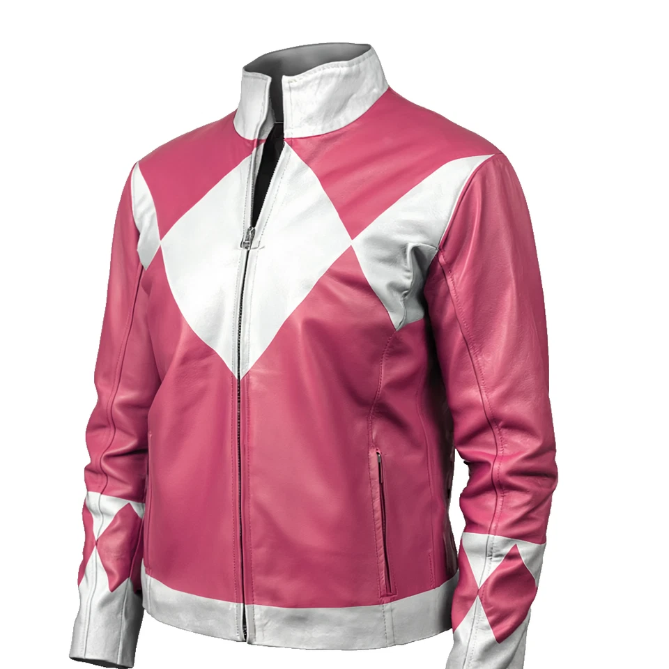 Rosa Ranger Kimberly Estilo Halloween Cosplay Disfraz Chaqueta de Cuero Foto 2 de 4