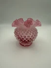 Fenton Cranberry Opalescent Hobnail Glass Rose Bowl Vase 4 1/2"