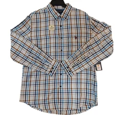 US Polo Assn Mens Woven Shirt Tranquil Blue Plaid Button Down Long Sleeve Size L