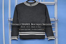 Vintage CHANEL Boutique Logo Collar Sweater FR 40 / US 8  Made in Italy  Rare
