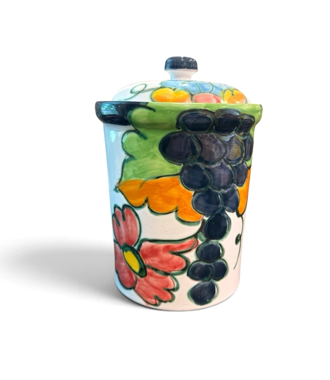 Vtg Celina Himark Portugal Hand Painted Grapes Canister with Lid 9 inches