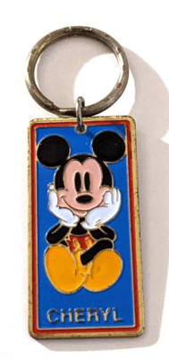 Vintage Walt Disney World Enamel Souvenir Keychain Mickey Name Tag  Cheryl  RARE