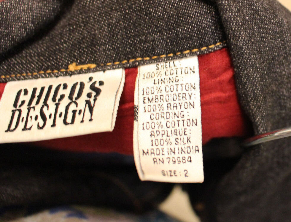 Womens Chico's Design Black Denim Jacket with Flo… - image 8