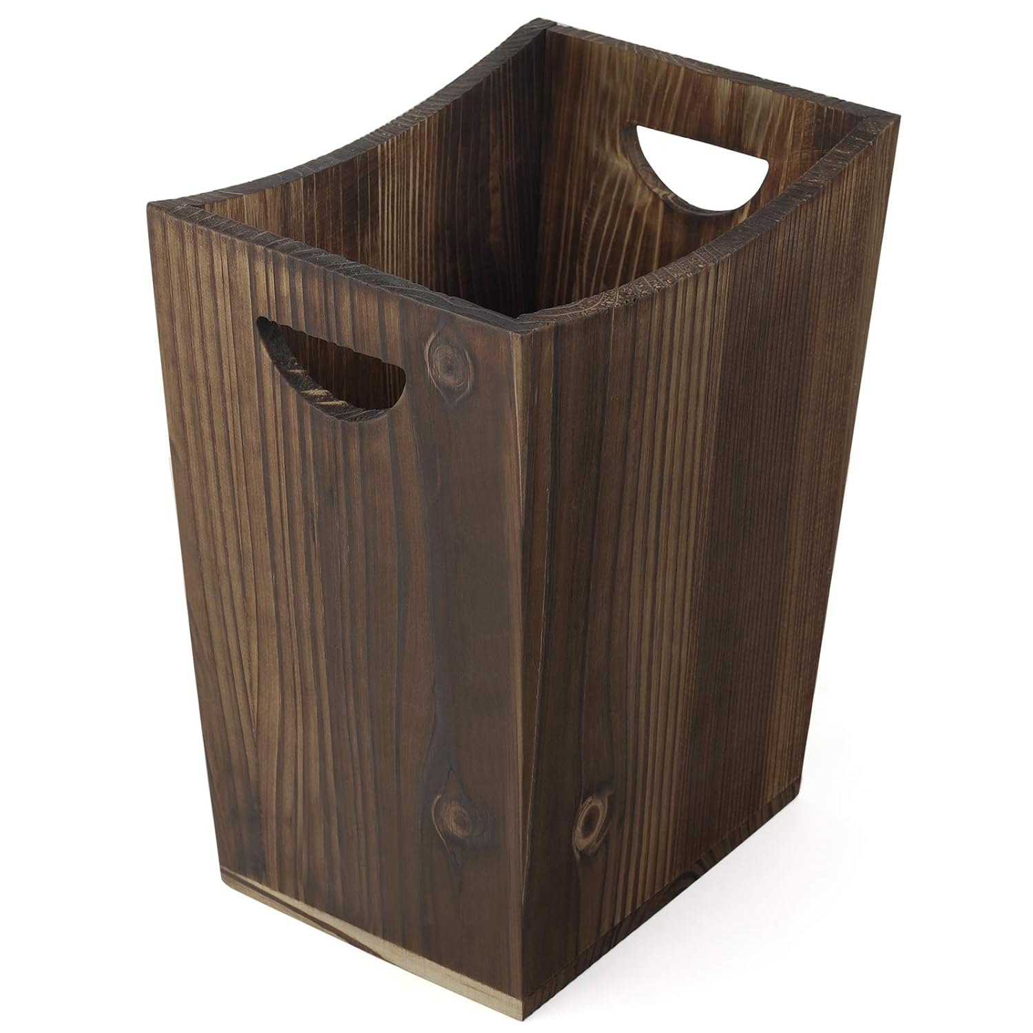 Trash Can Wastebasket Torched Wood Waste Basket Bin, Rustic Garbage Container Bi-image