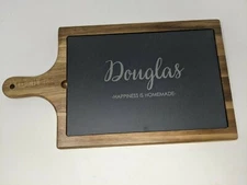 Personalized Cheese Slate 'Douglas' & Wood Kitchen Cutting Board Paddle