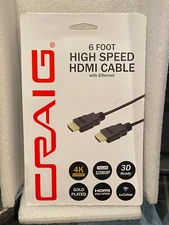 Craig High Speed HDMI Cable with Ethernet (Black/6ft) Gold Plated *NEW* iii1