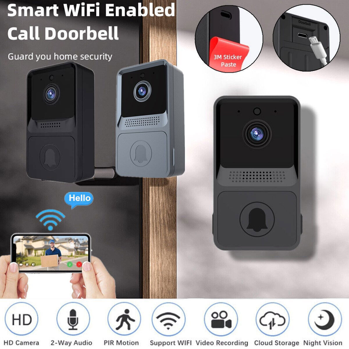 Wireless Smart WiFi Doorbell Camera Phone Door Ring Video Intercom Security Bell-image