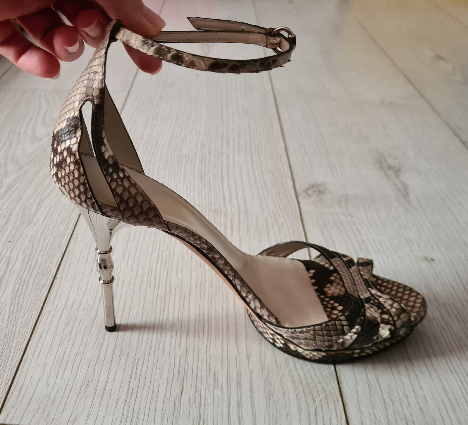 GUCCI BEIGE BROWN PYTHON PLATFORM PEEP TOE ANKLE … - image 2