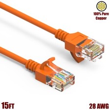 15FT Cat6A RJ45 Slim Ethernet LAN Network Cable UTP Copper Wire 28AWG Orange