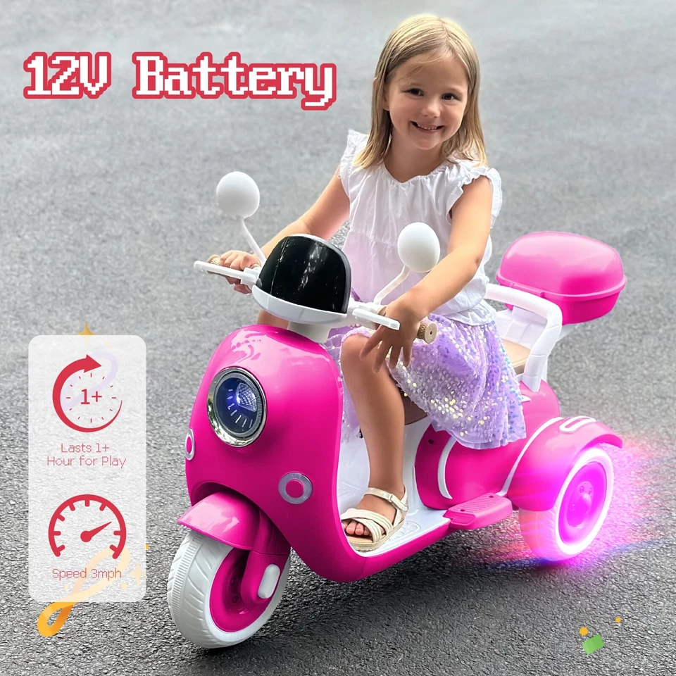 12v Kids Ride On Motorcycle Girl Moped Battery Electric Motorbike with LED Light - Image 2 of 4
