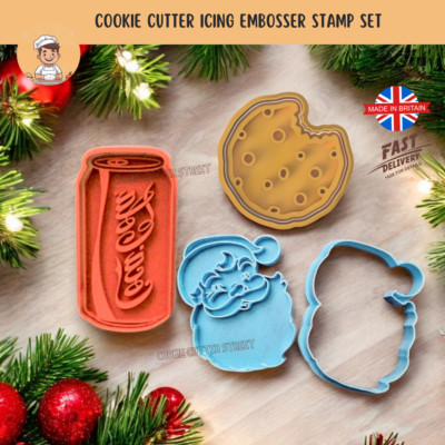 Heiligabend Plätzchen & Cola für Weihnachtsmann Ausstecher & Glasur Stempel Präger Set