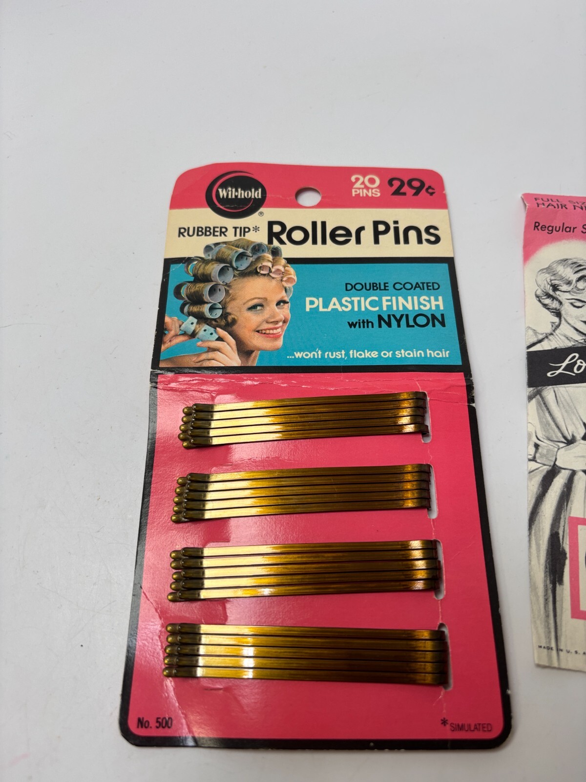 Lot Vintage Hair Style Net Goody Wil Hold Rubber Tip Roller Pins w/ Card MCM Ret
