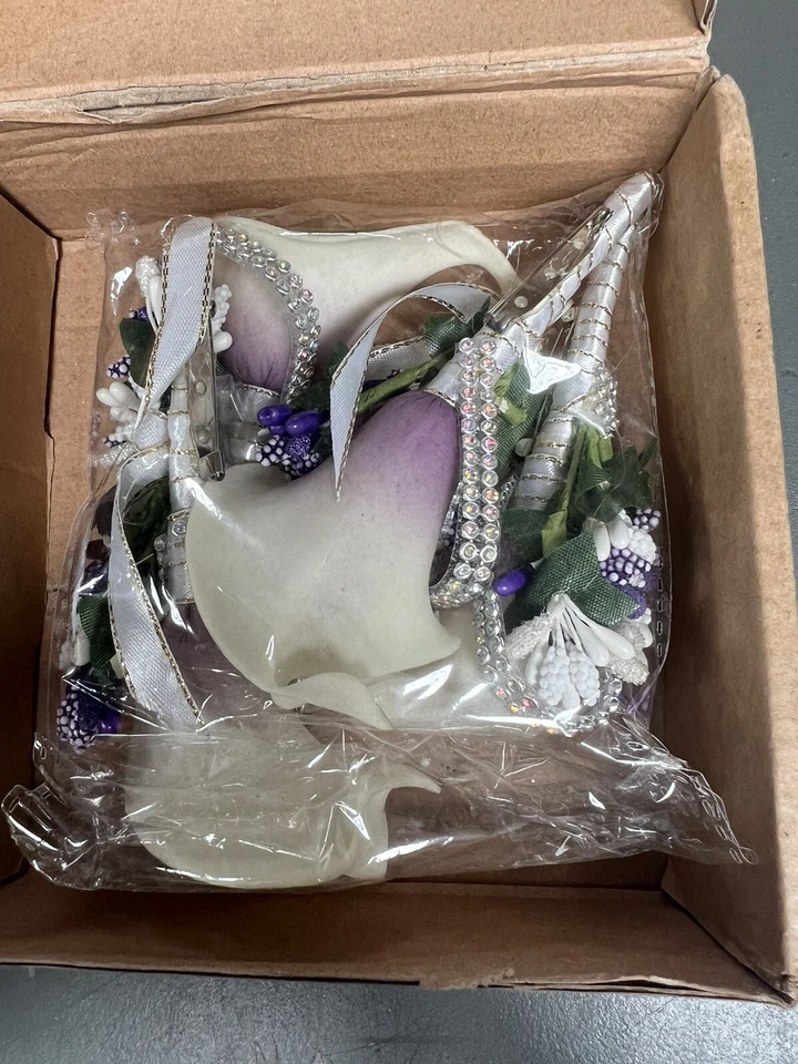 4 Piece Purple White Lily Boutonnières For Men Accessories Wedding Prom  - Image 3 of 4