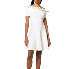 Alexander McQueen Pleated Neckline Flared Dress Ivory Size XL