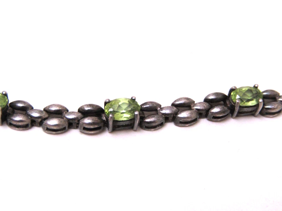 Pulseira elegante vintage CID prata esterlina 925 pedra preciosa verde 7,5" - 9g - Imagem 2 de 4