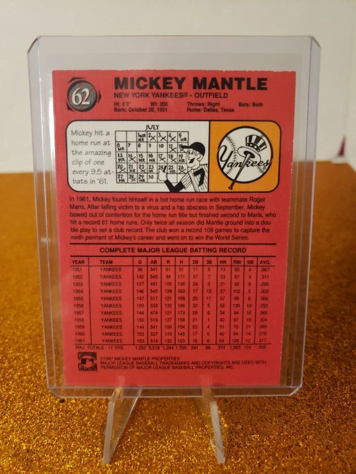 1997 Mickey Mantle "7" collection cards #62 - Image 2 of 2