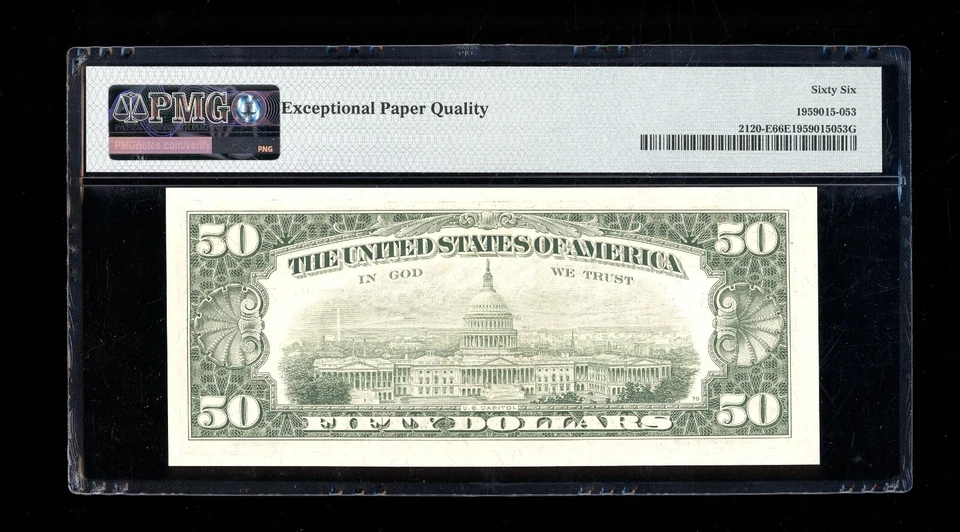 DBR 1981 $50 FRN Richmond Gem Fr. 2120-E PMG 66 EPQ Serial E11773276A - Image 2 of 2