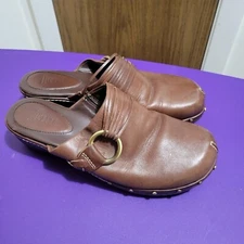 Nickels Vance Brown Leather Slip On Mule Clogs Size 10