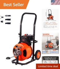 Durable 100FT Sewer Snake Drain Cleaner - Ideal for 2" to 4" Pipes, Orange/Black