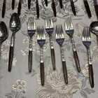 29 Pcs. VTG Interpur Stainless Flatware MCM Japan Brown Faux Wood Handle Hearts — photo 4