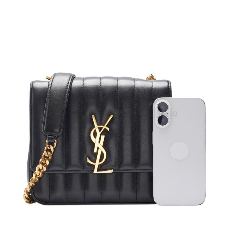 Borsa a tracolla media Saint Laurent nera Vicky catena oro