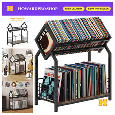 2-Tier Vinyl Record Storage Rack with Dividers - Holds 300 LPs, Display for Albu