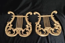 Pair Of Hoda Lyre Harps Gold Tone Metal Wall Hanging Musical Instruments