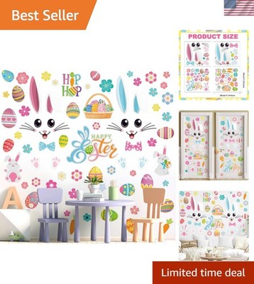 Spring-Inspired 4 Pcs Bunny Door Stickers - Bright Floral Easter Design