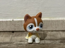 Littlest Pet Shop Dog Husky LPS #341 Brown Orange White Blue Eyes