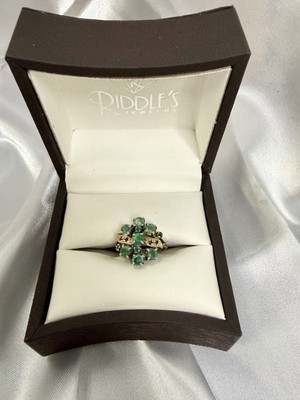 Emerald, 18kt Gold Accents, Sterling Silver Banded Ring. Size 7