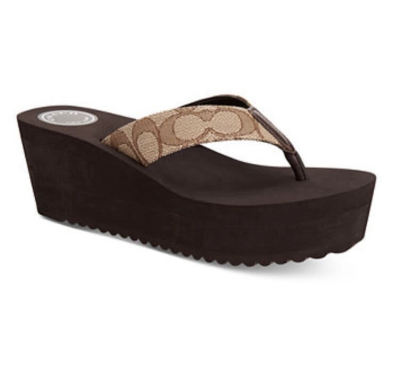 Vintage Y2K Coach JEN Womens Platform Thong Brown Wedge Sandals C Logo Sz 7.5B