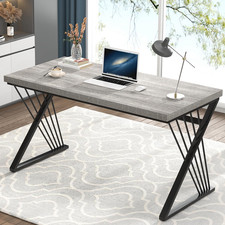 Modern Desk, Rustic Wood and Metal Computer Desk for Home Office, Simple Study W