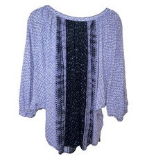 Free People Days of Romance Boho Printed Peasant Tunic Top Purple Blue Small EUC