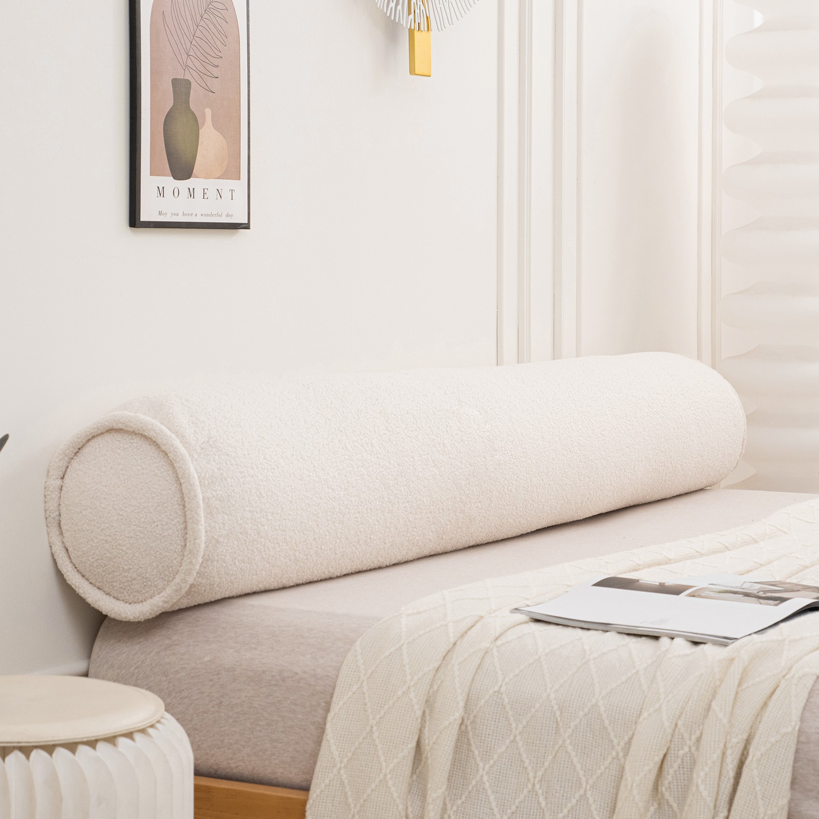 Plush Fleece Body Pillow w/ Removable Cover Long Bolster Pillow for Bed Support