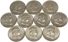 Lot of 10 1963 Franklin Half Dollars 90% Silver $5 Face Value in Flips