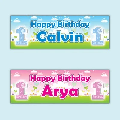ARTISIGN CRAFTS 2 Personalised 1st Birthday Banners For Baby Boy or Girl Customised First Milest