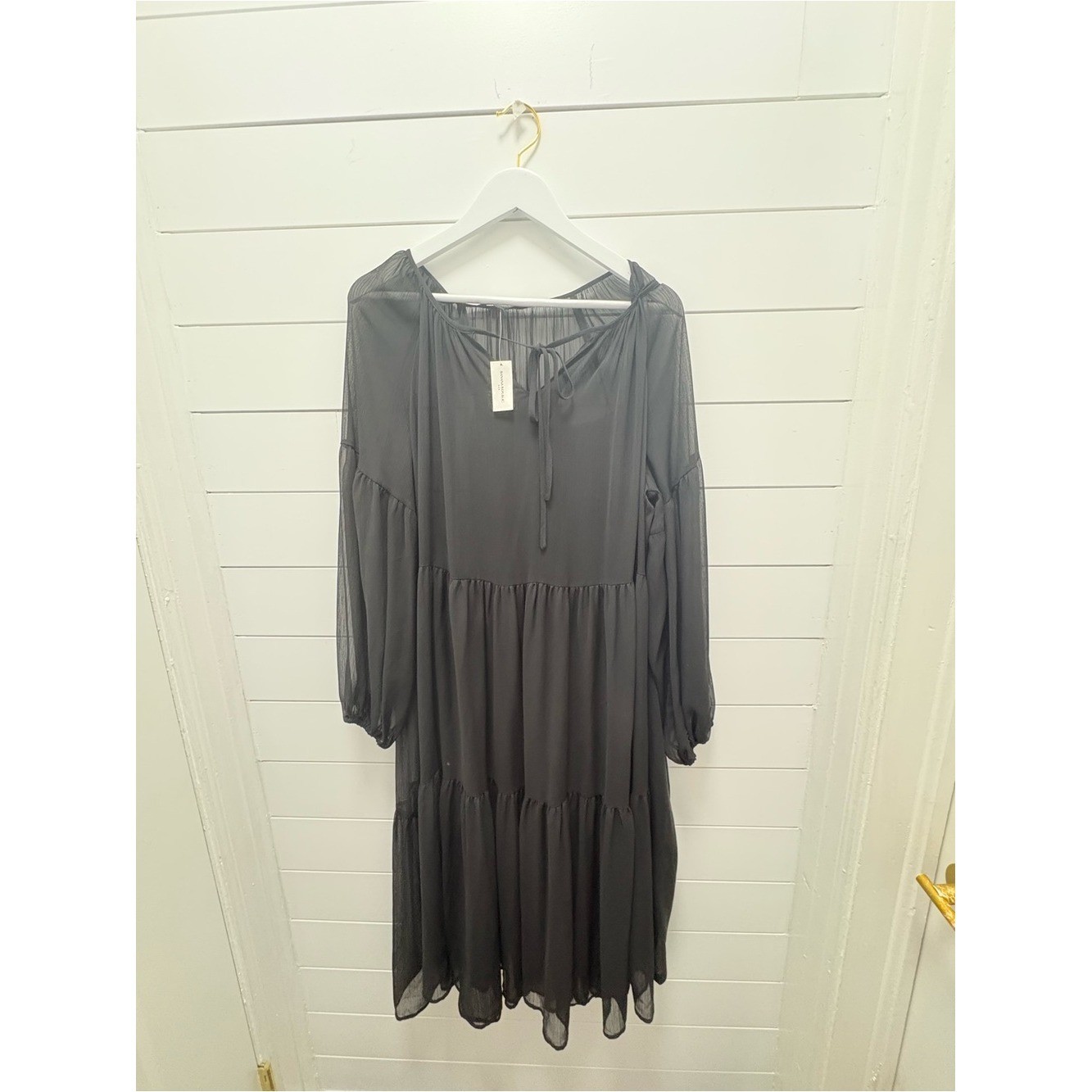 Banana Republic Charcoal Black Tiered Long-Sleeve Midi Dress