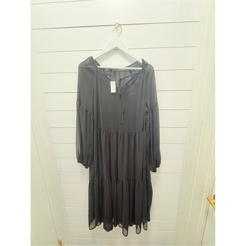 Banana Republic Charcoal Black Tiered Long-Sleeve Midi Dress