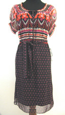 $150 Size 6 Boho Dress Nine West Retro Multi Colored Silk Outer Layer Belted
