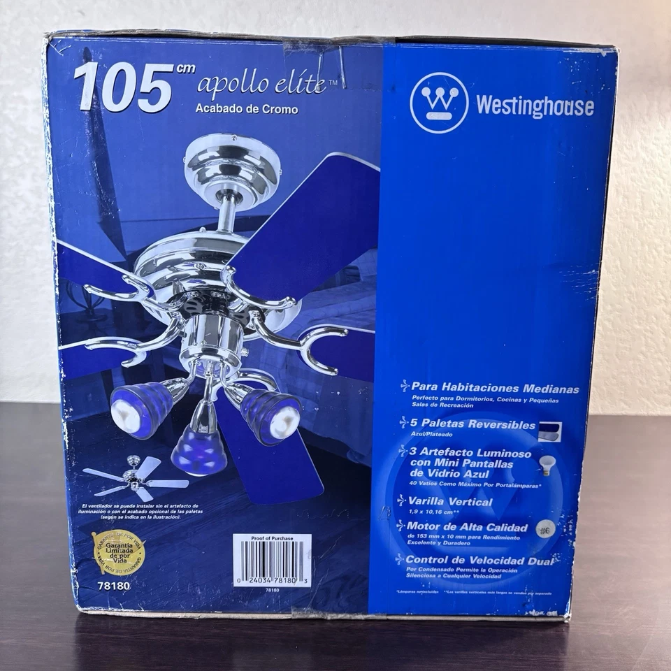 42" 5 Blade Chrome Finish with Blue Blades Westinghouse Apollo Elite Ceiling Fan - Image 4 of 4