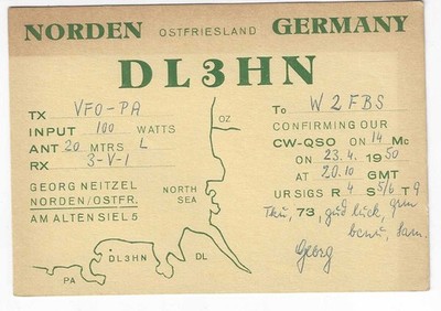 QSL 1950 Norden Germany    radio card