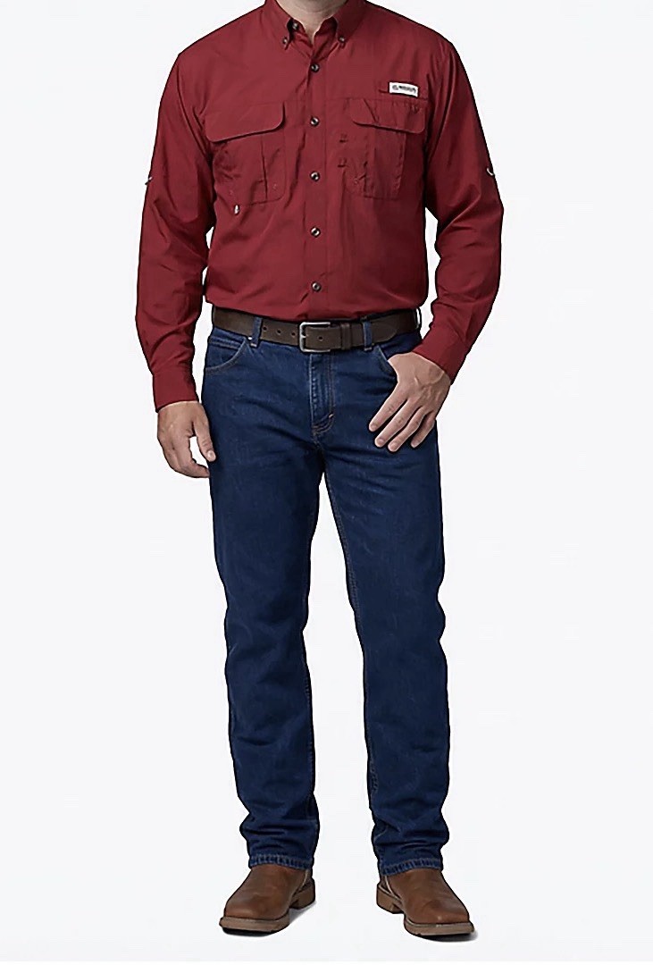 NWT Magellan Outdoors Mens Laguna Madre Red Long Sleeve Fishing Shirt XL Roll Ta