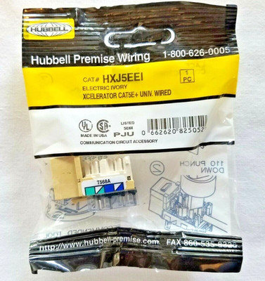 HXJ5EEI Hubbell Cat5E Jack HXJ 8Pos, Uni A/B, Keystone - Electric Ivory