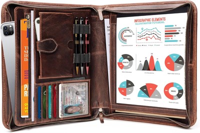 Leather Portfolio Binder, Professional Organizer Padfolio   Large, Brown 