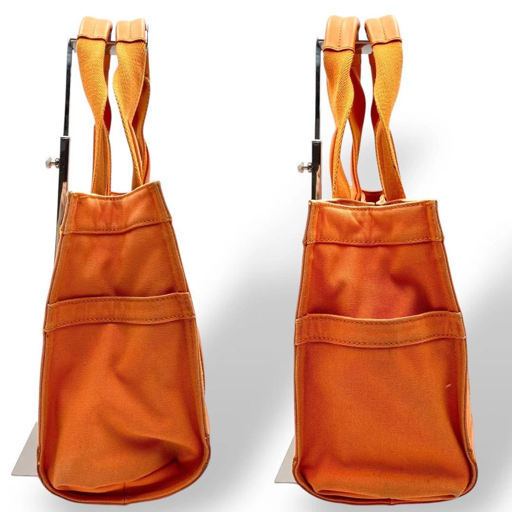 Orange Canvas Tote Shoulder Bag with Logo Embroidery for Women Authentic Style