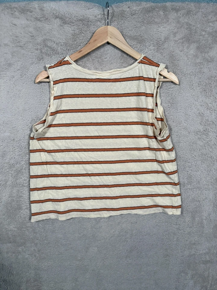 Toast Shirt Womens Large Cream Rust Striped Sleeveless Tank Top Cotton Linen - Image 3 of 4