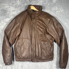 Vintage Eddie Bauer Goose Down Leather Bomber Jacket Brown Men XL Expedition